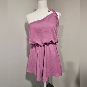 Fashion Nova Mauve One-Shoulder Tie Silky Summer Shorts Jumpsuit